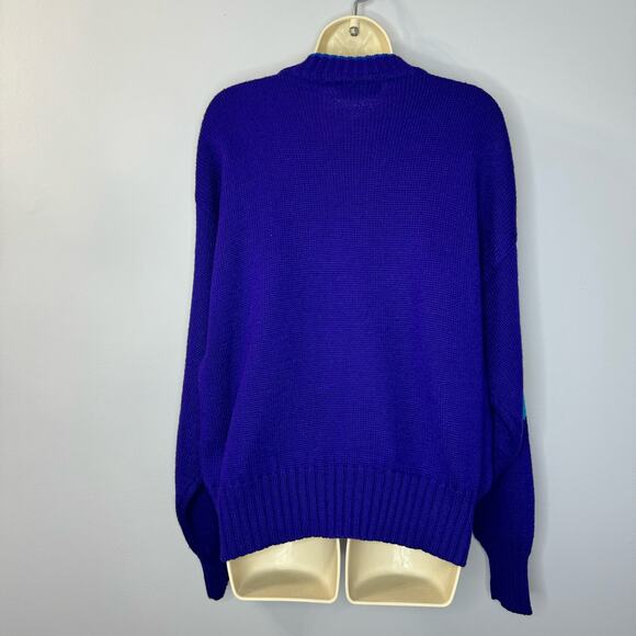 Obermeyer Vintage 80s Sail Sweater Wool Blend Retro Skiing Blue Neon Women's L - Picture 6 of 9